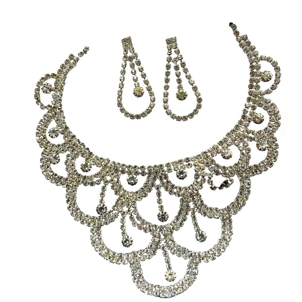 Beautiful Diamond-Like Pageant Bride Necklace and Earrings - Picture 2 of 6